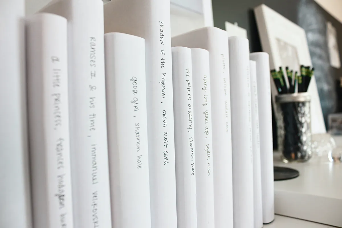 nahaufnahme von aufgereihten büchern